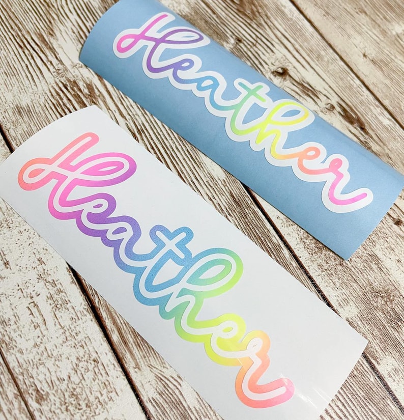 Free Shipping Layered Rainbow Vinyl Name Decal, Layered, Rainbow Vinyl Name Sticker, Personalized Name Stickers, Water Bottle Sticker image 1