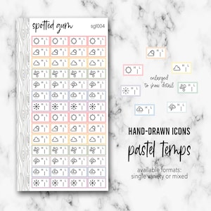 SG1004, Pastel Rainbow, Minimalist Hand-Drawn Weather Planner Stickers, Doodles