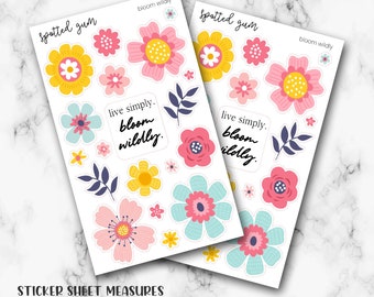 Live Simply Bloom Wildly, Spring Fling, Flower Planner Stickers, Hobonichi Stickers