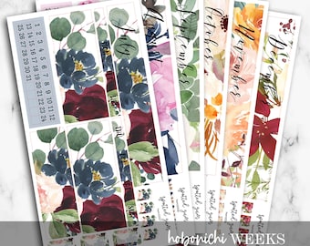 V1 - Hobo Weeks Monthly Kits, July through December Floral Stickers, Hobo Weeks Monthly Stickers, Hobonichi Weeks, Hobonichi Monthly Sticker