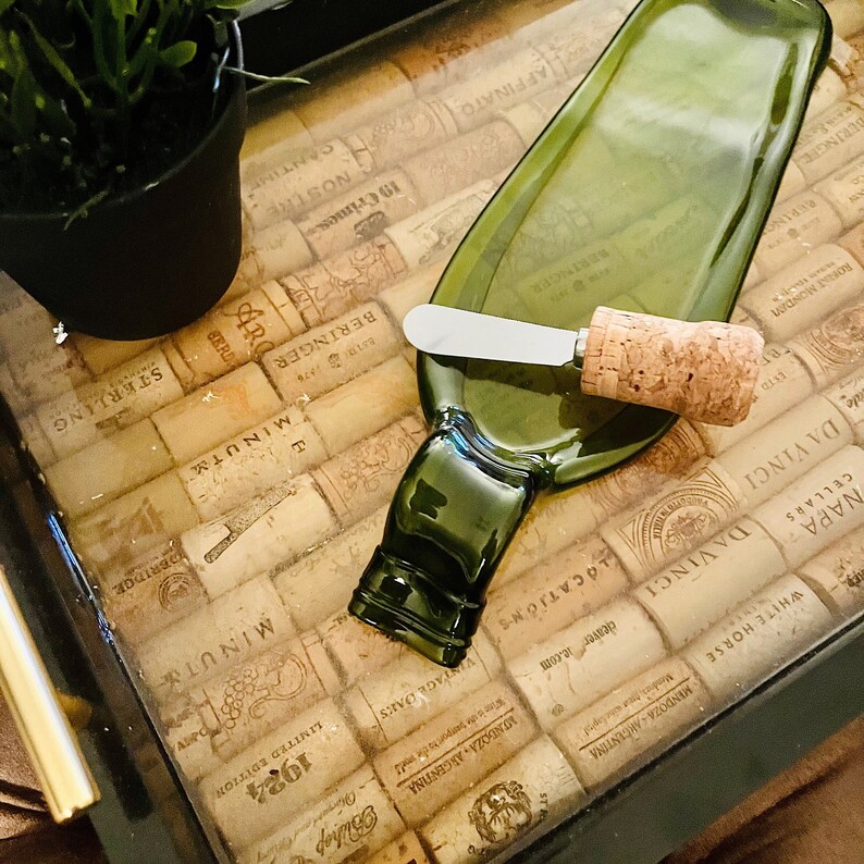 Melted Wine Bottle Charcuterie Board With Cork Knife Unique Etsy