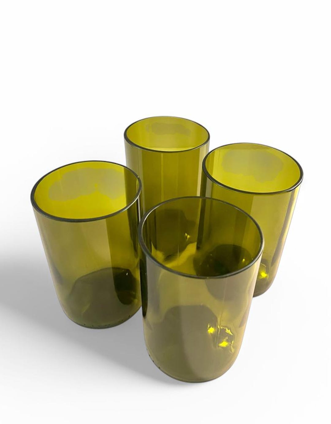 Upcycled Wine Bottle Glasses: Eco-Friendly Minimalist Tumblers - Green, Set of 4