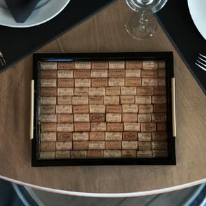 Wine Cork Tray With Handles, Black Decorative Serving Tray, Epoxy Resin Tray, Trays for Living Room, Bathroom, and Outdoors Decorative Trays