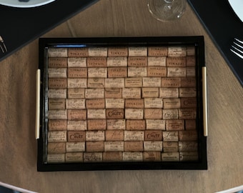 Wine Cork Tray with Gold Handles: Black Epoxy Resin Serving Tray