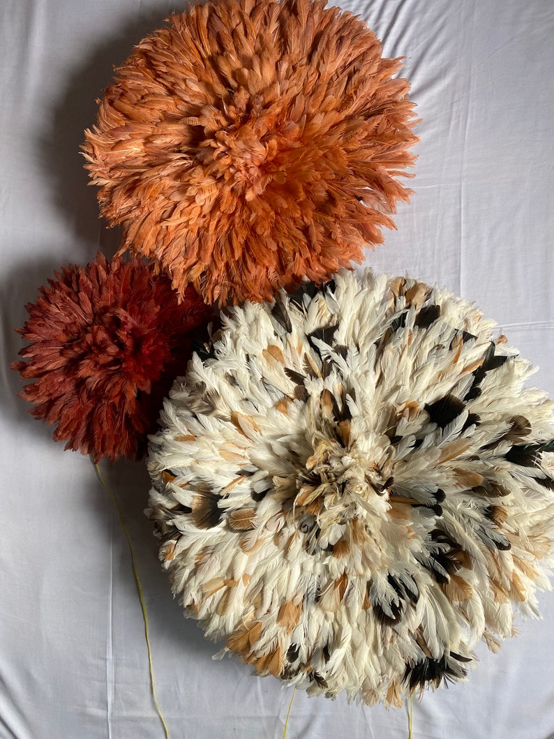 Trio African juju hat set l Peach juju hat l Rust Juju hat l Cream with brown sparkles juju hat feathers l Interior wall hangings l Juju hat image 7