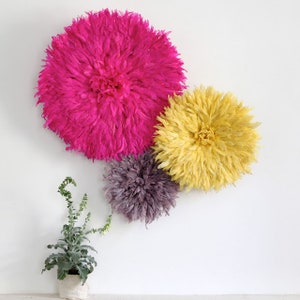 Trio juju hat feather set l Pink juju hat l Yellow juju hat l Mauve juju hat l Bamileke juju hat l interior decor l Wall hangings l dorms