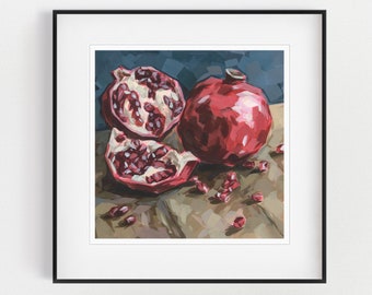 Pomegranate Print, Art Print, Kitchen Decor, Acrylic Painting, Pomegranate, Food Wall Art, Still Life, Colorful Wall Art, Fruit Art Print