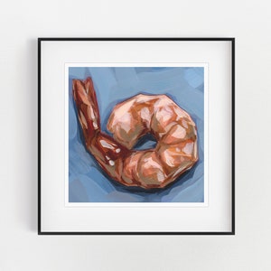 Shrimp Art Print, Kitchen Decor, Acrylic Painting, Shrimp, Food Wall Art, Foodie, Food Art, Home Decor, Still Life, Colorful Wall Art