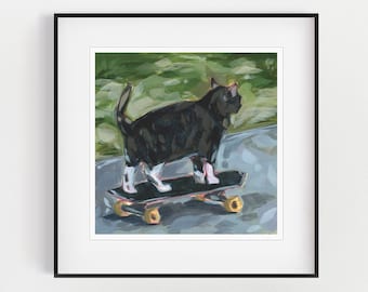 Cat Art Print, Cats, Cat Meme, Animal Art Print, Funny Cat Art, Cat Painting, Cat Artwork, Acrylic Painting, Fine Art Print, Skateboard Cat
