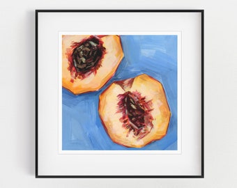 Peaches Print, Art Print, Kitchen Decor, Acrylic Painting, Peaches, Food Wall Art, Foodie, Home Decor, Fruit Art, Kitchen Art, Fruit Decor