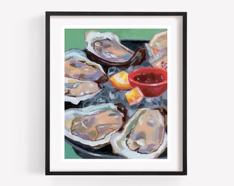 Oyster Art Print, Seafood Art, Wall Art, Kitchen Decor, Food Art, New Orleans Painting, Oysters on the Half Shell, Acrylic Painting, Oyster