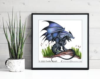 Dragon Art - Dragon Wall Art -PRINT / Dragon Poster - Black Dragon Wall Decor, Fantasy Art, Dragon Art, Fantasy Room, D&D Room Decor Dragons