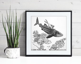 Mermaid & Whale Art - PRINT / Nursery Decor Girl, Mermaid Print, Girl Room Decor, Nursery Wall Art Girl, Girl Room Wall Art, Mermaid Art