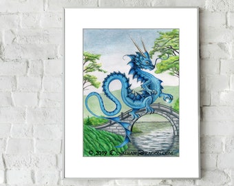 Blue Chinese Dragon ORIGINAL Drawing Art Drawing -NOT A PRINT - of Blue Asian Oriental Dragon Wall Decor, Fantasy Art, Dragon Art, ooak art