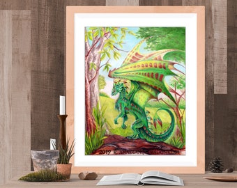 Drago Verde PRINT Wall Art - di Green Summer Dragon Game Room Decor, Fantasy Art, Dragon Art, Fantasy Room, Modern Room Decor, GOT Art