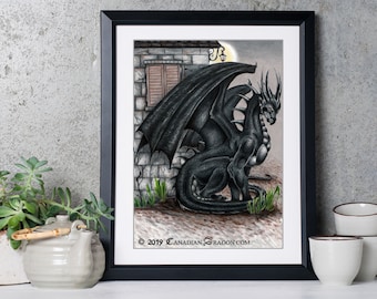 Black Dragon Wall Art - PRINT  Poster of Black Dragon Wall Art Decor, Dragon Print, Fantasy Art, Dragon Art, Fantasy Room, Dragon Poster Art