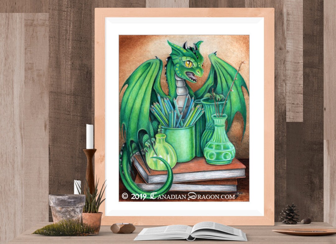 Cute Green Dragon Wall Art PRINT / Poster of Green Artsy Etsy