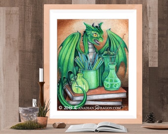 Cute Green Dragon Wall Art - PRINT / Poster of Green Artsy Dragon Wall Decor, Fantasy Art, Dragon Art, Fantasy Room, D&D Decor, Pathfinder