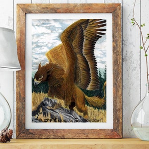 Wild Gryphon PRINT Wall Art - Póster Griffon / Griffin, Decoración de pared de sala de fantasía, Arte de fantasía, Arte de dragón, Arte de criaturas de fantasía