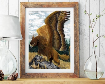 Wild Gryphon PRINT Wall Art - Griffon / Griffin Poster, Fantasy Room Wall Decor, Fantasy Art, Dragon Art, Fantasy Creature Art