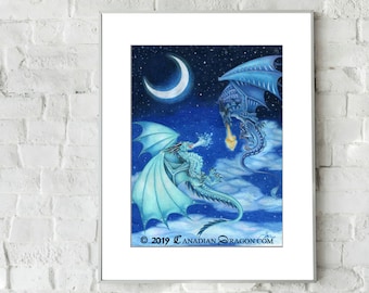 Blue Dragon Wall Art PRINT / Poster Wall Dragon Art - of Starry Night Dragon Battle, Fantasy Art, Dragon Art, Fantasy Room, Dragon Drawing