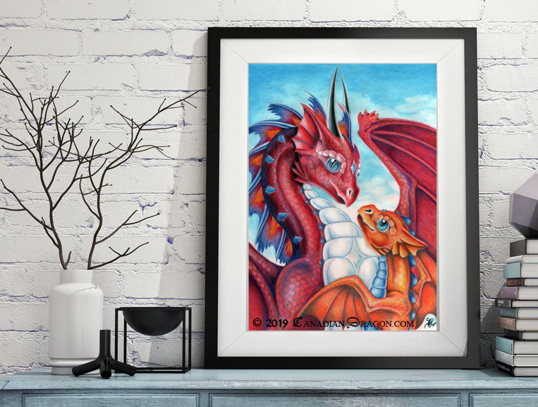 絵画 the baby dragon for peace Satomi M Buy Mother and Baby Dragon Wall Art - PRINT / Poster Baby and