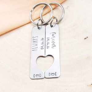 Matching couples keychain-forever and always keychain couple gifts-his and hers gifts-custom gift for him and her-personalized initial date image 3