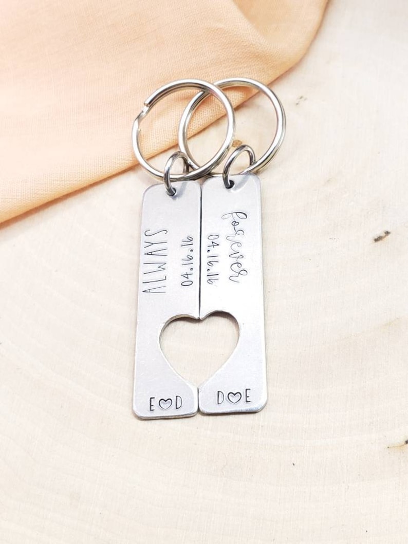 Matching couples keychain-forever and always keychain couple gifts-his and hers gifts-custom gift for him and her-personalized initial date image 3