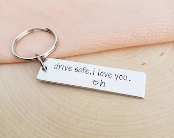 Drive safe I love you with custom initial keychain gift- drive safe I love you with personalized initial keychain gift-personalized gifts