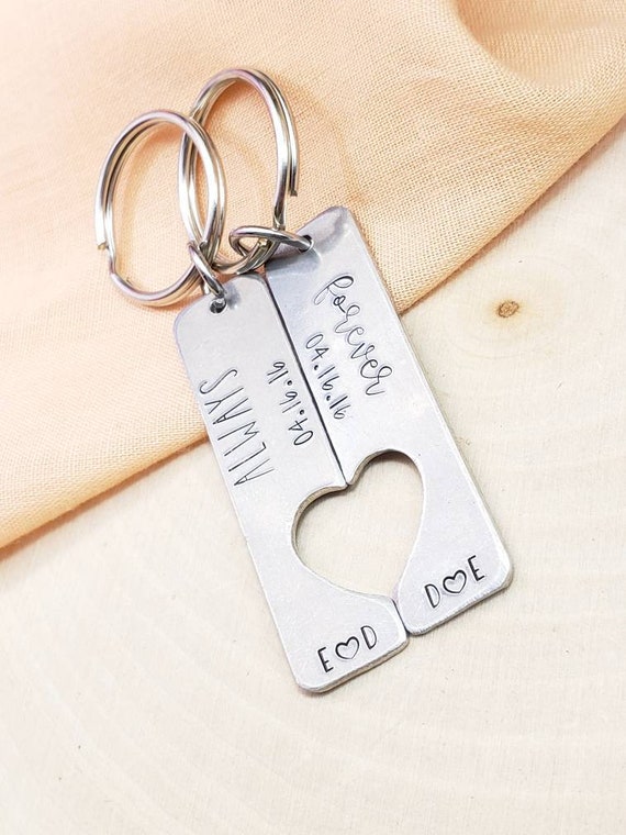 Matching Couples Keychain-forever and Always Keychain Couple Gifts-his and Hers  Gifts-custom Gift for Him and Her-personalized Initial Date 