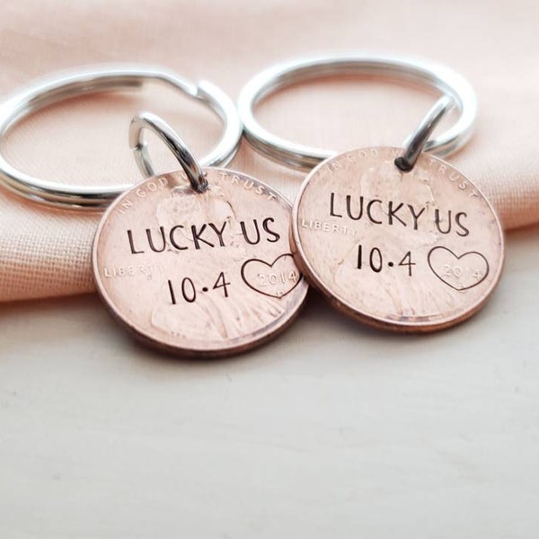 Lucky us matching couples penny keychaims-matching gifts for couples-matching lucky us special date penny keychains-gifts for couples-penny