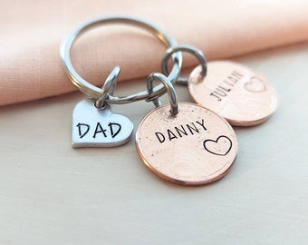 Dad keychain with kids names on pennies-custom dad keychain for father's day-personalized dad gift for father's day-kids names keychain