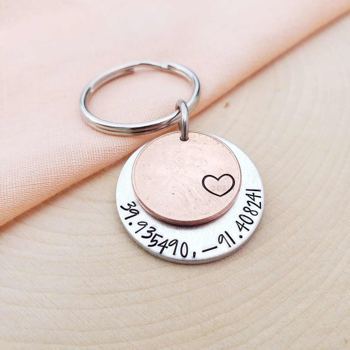 Custom Coordinates With Personalized Penny Keychaincoordinate Etsy
