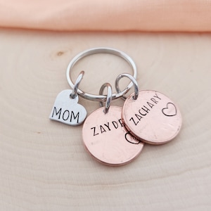 Mom keychain with kids names on pennies-custom mom keychain for mother&#39;s day-personalized mom gift for mother&#39;s day-kids names keychain