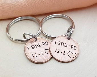 I still do matching anniversary date penny keychains-gift for men who have everything-matching couples gift with anniversary date