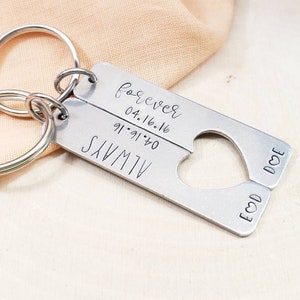 Matching couples keychain-forever and always keychain couple gifts-his and hers gifts-custom gift for him and her-personalized initial date image 1