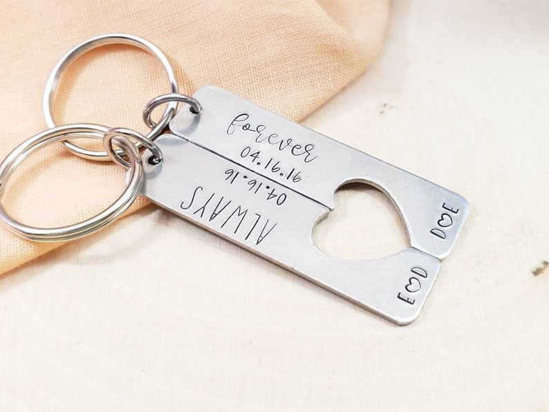 Matching couples keychain-forever and always keychain couple gifts-his and hers gifts-custom gift for him and her-personalized initial date image 1