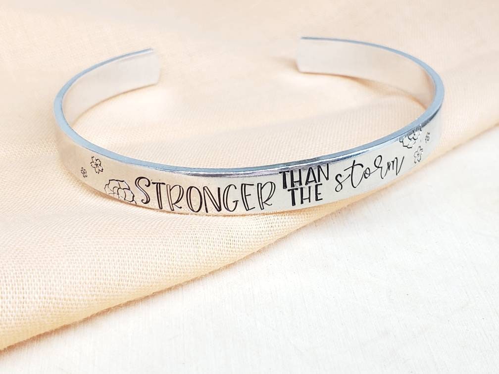 Stronger Than the Storm Inspirational Hand Stamped Cuff | Etsy
