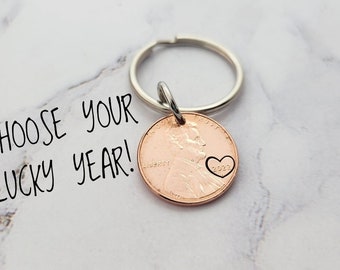 Personalized Penny Keychain, Couples Keychain, Lucky Penny, Anniversary Gift, Husband Wife Keychain, Boyfriend Girlfriend Gift, Customized