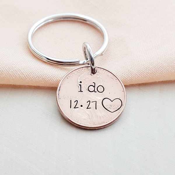 I do penny keychain-i do keychain with custom date-wedding date gift-keychain with wedding date-gift for bride/groom wedding day