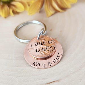 I still do penny date anniversary keychain-personalized copper anniversary gift-7 year anniversary couples gift-7th anniversary gift for him