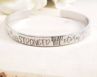 Stronger than the storm inspirational hand stamped cuff bracelet-personalized mantra band-confidence/encouragement  gifts for daughter-women