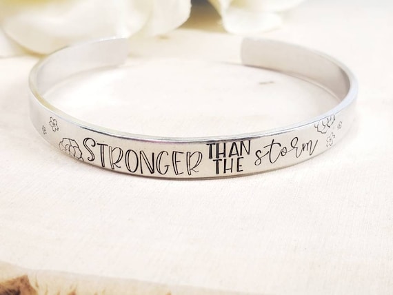 Stronger Than the Storm Inspirational Hand Stamped Cuff | Etsy