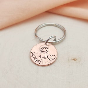 Sobriety penny keychain with custom date-sobriety symbol keychain-sobriety anniversary date keychain-custom sobriety date keychain