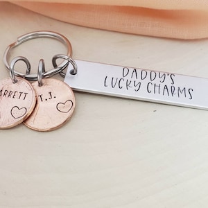 Daddy's lucky charms keychain-personalized keychain for dad-fathers day gift-present for grandpa-personalized kid names-custom name penny-