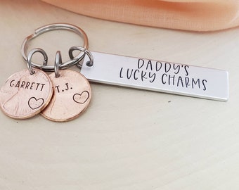 Daddy's lucky charms keychain-personalized keychain for dad-fathers day gift-present for grandpa-personalized kid names-custom name penny-