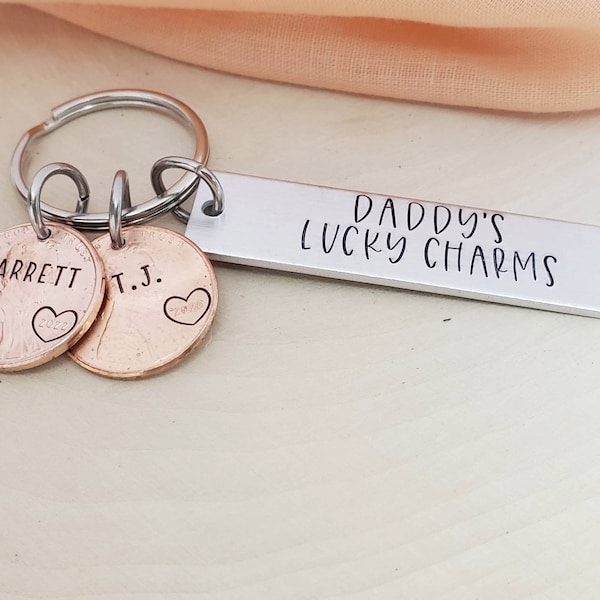 Daddy's lucky charms keychain-personalized keychain for dad-fathers day gift-present for grandpa-personalized kid names-custom name penny-