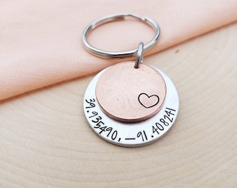 Custom coordinates with personalized penny keychain-coordinate keychain with customizable penny keychain-personalized penny coordinates gift