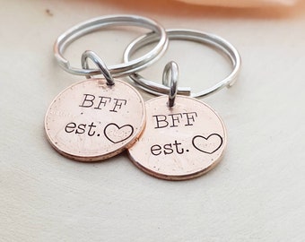 BFF best friend matching TWO penny keychains with customized established dates-gift for best friends keychains with personalized dates