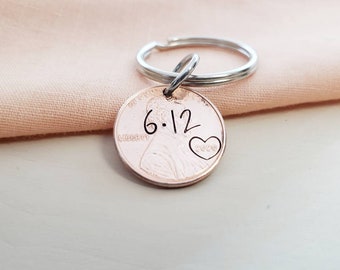 Special date penny keychain-anniversary, wedding, birthday, valentines day-choose your date penny keychain-special day gift-important date